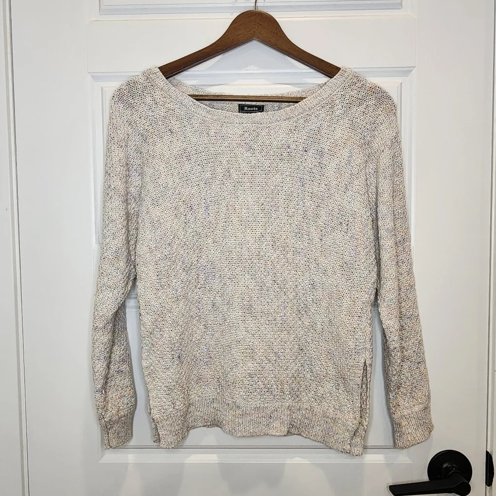 XS Roots Women's Beige Light Pastel Multicolour Wide Crew Neck Sweater - Picture 2 of 6